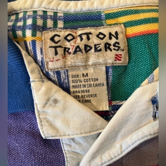 Vintage 90s Cotton Trader rainbow patchwork plaid check coogi-style polo shirt M - Picture 5 of 5